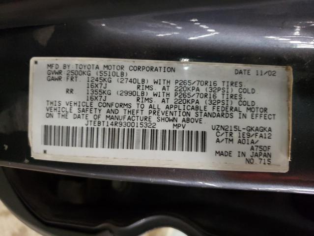 JTEBT14R930015322 - 2003 TOYOTA 4RUNNER SR5 GRAY photo 12