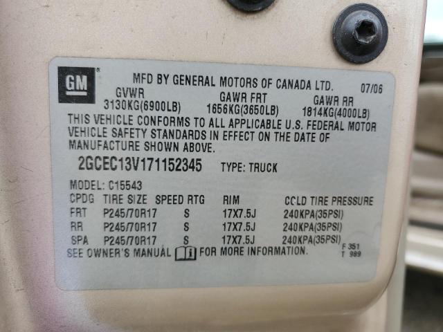 2GCEC13V171152345 - 2007 CHEVROLET SILVERADO C1500 CLASSIC CREW CAB TAN photo 12