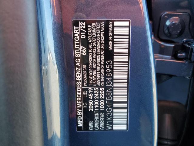 W1K3G4FB8NJ348953 - 2022 MERCEDES-BENZ A 220 4MATIC BLUE photo 12