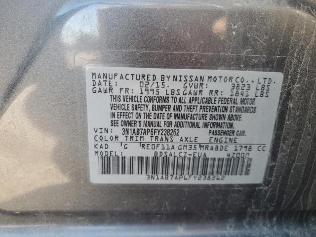 3N1AB7AP6FY238262 - 2015 NISSAN SENTRA S GRAY photo 12