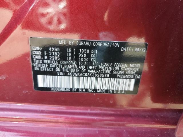 4S3GKAC68K3626539 - 2019 SUBARU IMPREZA PREMIUM RED photo 12