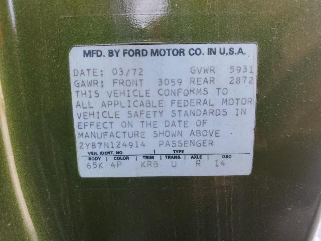 2Y87N124914 - 1972 FORD THUNDERBIR GREEN photo 12