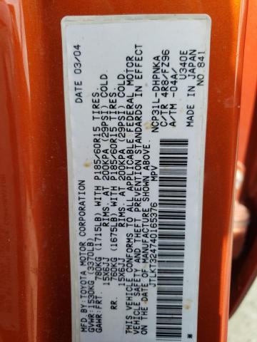 JTLKT324740165376 - 2004 TOYOTA SCION XB Orange Foto 13