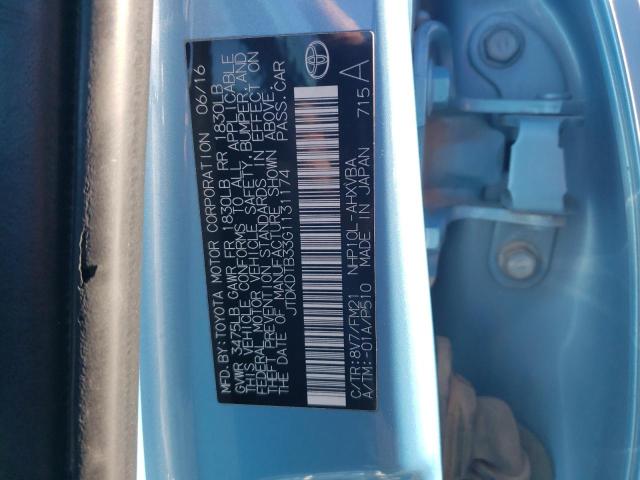 JTDKDTB33G1131174 - 2016 TOYOTA PRIUS C BLUE photo 12