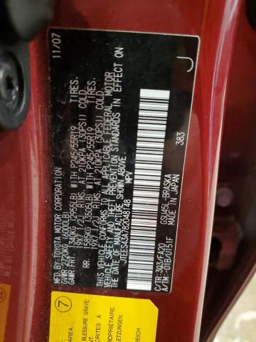 JTEES43A782048148 - 2008 TOYOTA HIGHLANDER SPORT RED photo 12