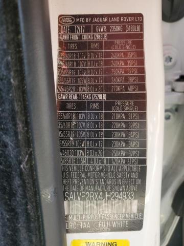 SALVP2RX4JH294933 - 2018 LAND ROVER RANGE ROVE SE WHITE photo 13