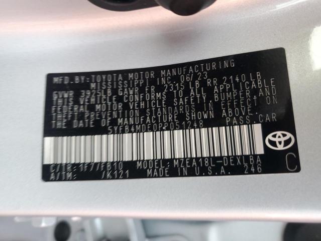 5YFB4MDE0PP051248 - 2023 TOYOTA COROLLA LE SILVER photo 12