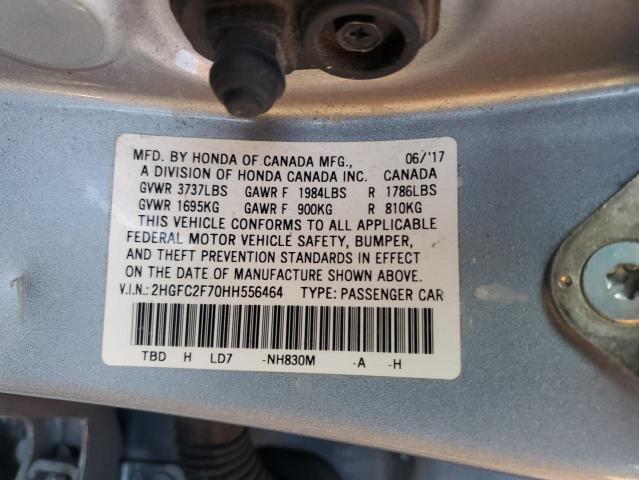 2HGFC2F70HH556464 - 2017 HONDA CIVIC EX SILVER photo 12