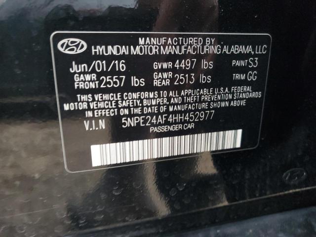 5NPE24AF4HH452977 - 2017 HYUNDAI SONATA SE BLACK photo 13