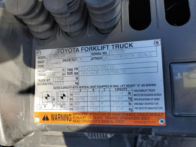 67920 - 2015 TOYOTA FORKLIFT ORANGE photo 10