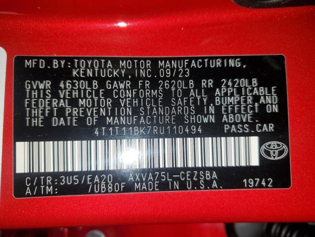 4T1T11BK7RU110494 - 2024 TOYOTA CAMRY SE NIGHT SHADE RED photo 12