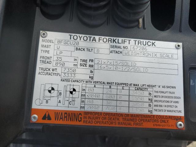 67206 - 2015 TOYOTA FORKLIFT ORANGE photo 10