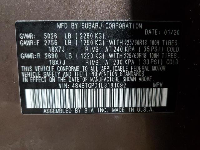 4S4BTGPD1L3181092 - 2020 SUBARU OUTBACK TOURING LDL ყავისფერი ფოტო 13