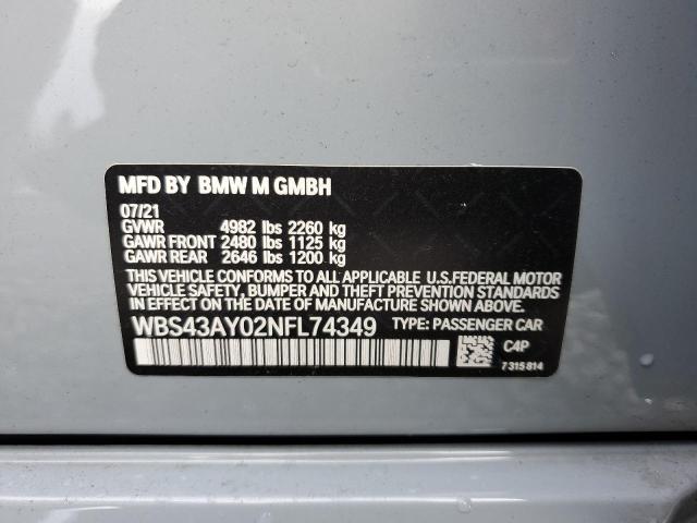 WBS43AY02NFL74349 - 2022 BMW M3 COMPETITION SILVER photo 12