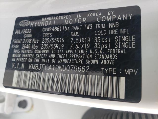 KM8JFCA10NU079662 - 2022 HYUNDAI TUCSON SEL CONVENIENCE WHITE photo 12