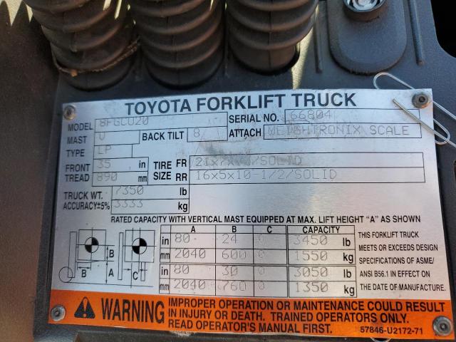 66804 - 2015 TOYOTA FORKLIFT ORANGE photo 10