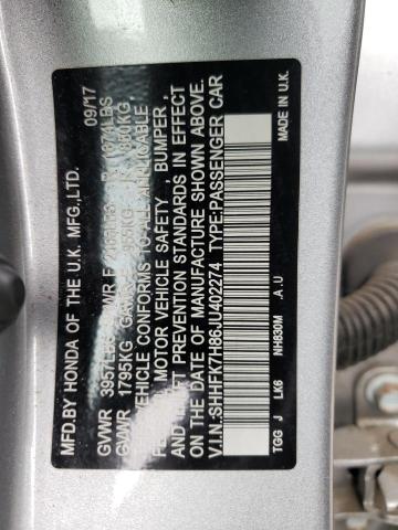 SHHFK7H86JU402274 - 2018 HONDA CIVIC EXL SILVER photo 12