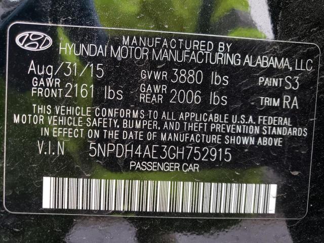 5NPDH4AE3GH752915 - 2016 HYUNDAI ELANTRA SE BLACK photo 12