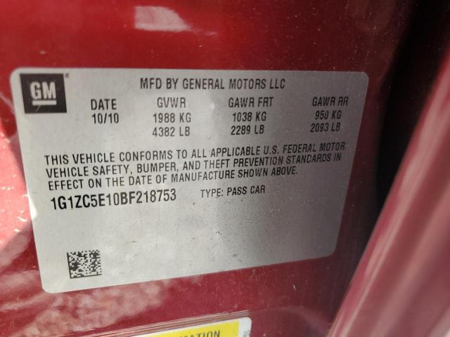 1G1ZC5E10BF218753 - 2011 CHEVROLET MALIBU 1LT RED photo 12