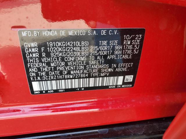 3CZRZ1H78RM727864 - 2024 HONDA HR-V EXL RED photo 13