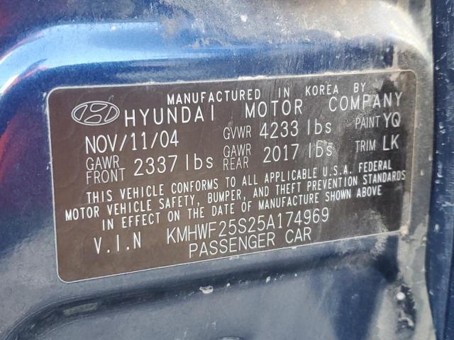 KMHWF25S25A174969 - 2005 HYUNDAI SONATA GL BLUE photo 12