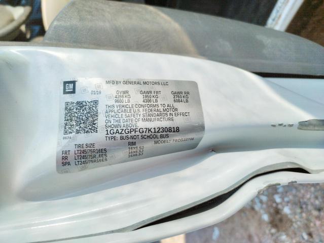 1GAZGPFG7K1230818 - 2019 CHEVROLET EXPRESS G3 LT WHITE photo 12