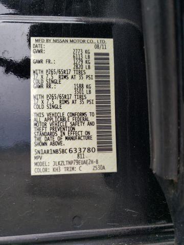 5N1AR1NB5BC633780 - 2011 NISSAN PATHFINDER S BLACK photo 13