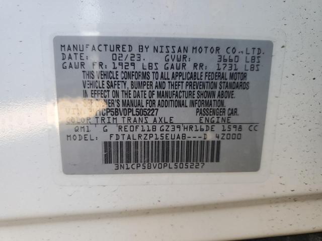 3N1CP5BV0PL505227 - 2023 NISSAN KICKS S WHITE photo 12