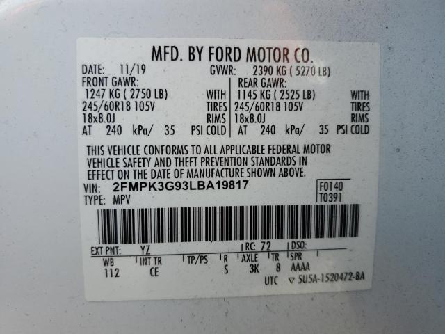 2FMPK3G93LBA19817 - 2020 FORD EDGE SE WHITE photo 13