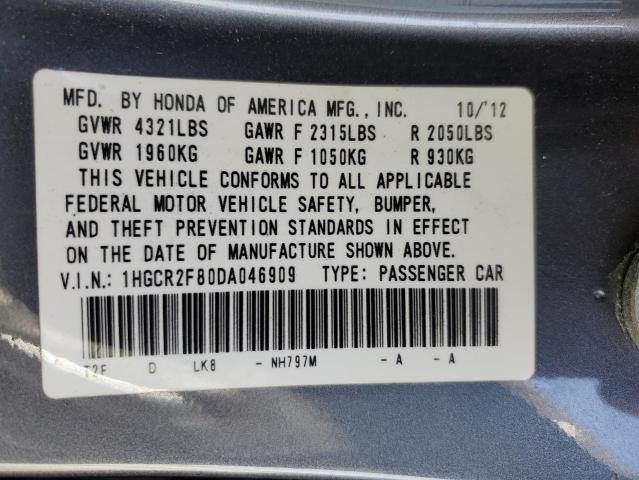 1HGCR2F80DA046909 - 2013 HONDA ACCORD EXL GRAY photo 12