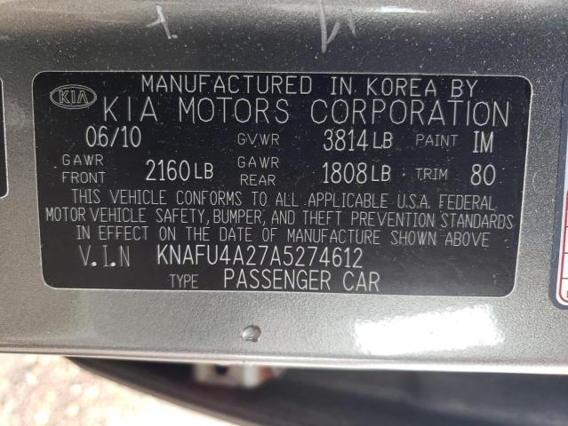 KNAFU4A27A5274612 - 2010 KIA FORTE EX GRAY photo 12