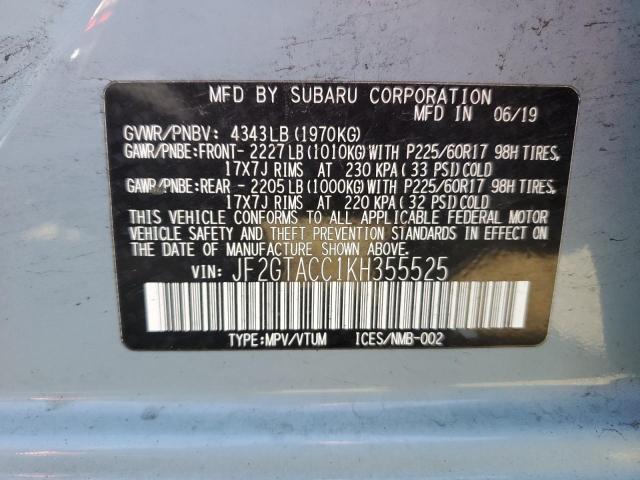 JF2GTACC1KH355525 - 2019 SUBARU CROSSTREK PREMIUM 蓝色 照片 14