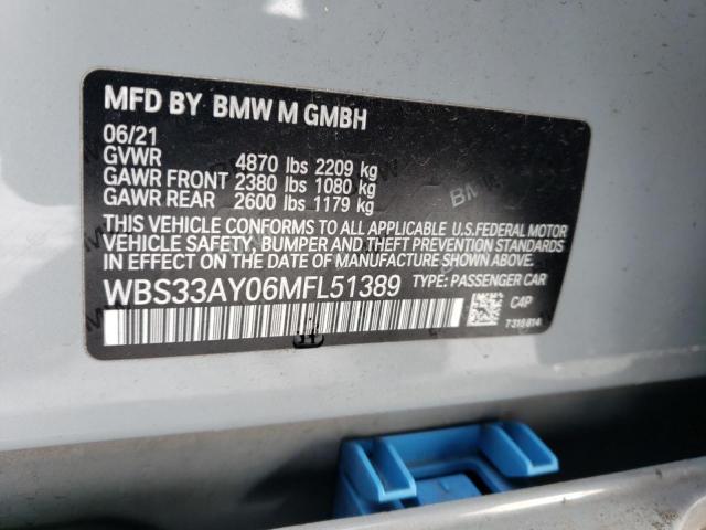 WBS33AY06MFL51389 - 2021 BMW M3 COMPETITION GRAY photo 12