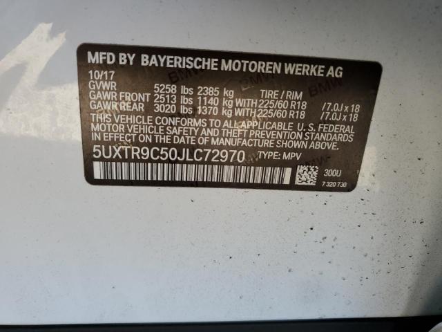 5UXTR9C50JLC72970 - 2018 BMW X3 XDRIVE30I WHITE photo 12