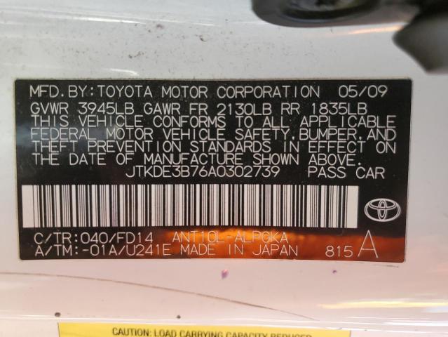JTKDE3B76A0302739 - 2010 TOYOTA SCION TC 白色 照片 12