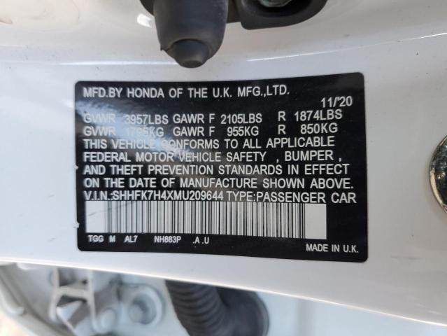 SHHFK7H4XMU209644 - 2021 HONDA CIVIC SPORT 白色 照片 13
