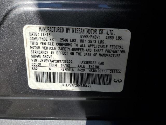 JN1EV7AP2HM735422 - 2017 INFINITI EX35 PREMIUM GRAY photo 12