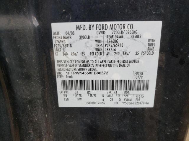 1FTPW14558FB86572 - 2008 FORD F150 SUPERCREW BLACK photo 14