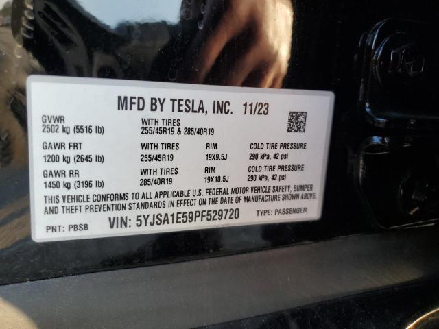 5YJSA1E59PF529720 - 2023 TESLA MODEL S BLACK photo 13