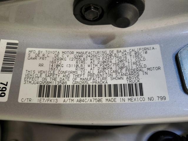 3TMJU4GN5BM113508 - 2011 TOYOTA TACOMA DOUBLE CAB PRERUNNER SILVER photo 12