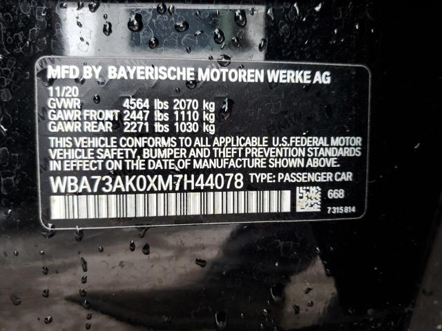 WBA73AK0XM7H44078 - 2021 BMW 228XI BLACK photo 12