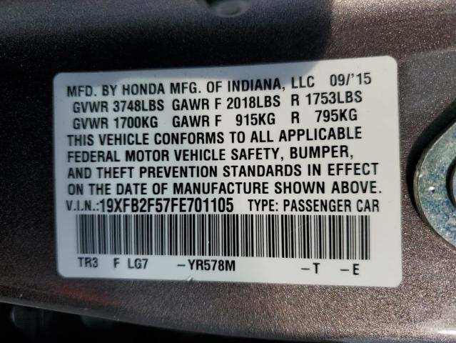 19XFB2F57FE701105 - 2015 HONDA CIVIC LX BROWN photo 12