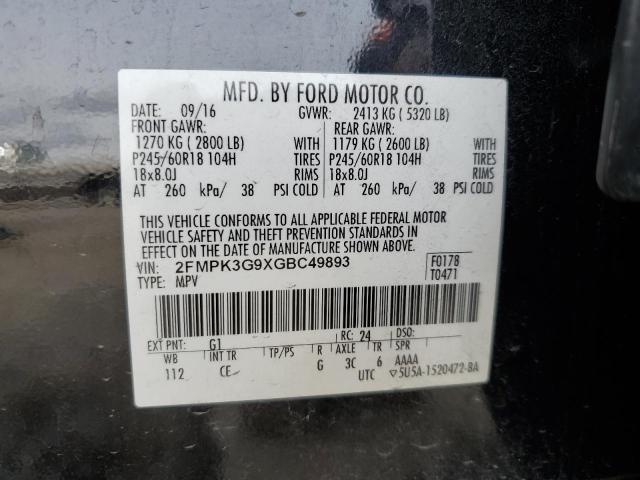 2FMPK3G9XGBC49893 - 2016 FORD EDGE SE BLACK photo 12