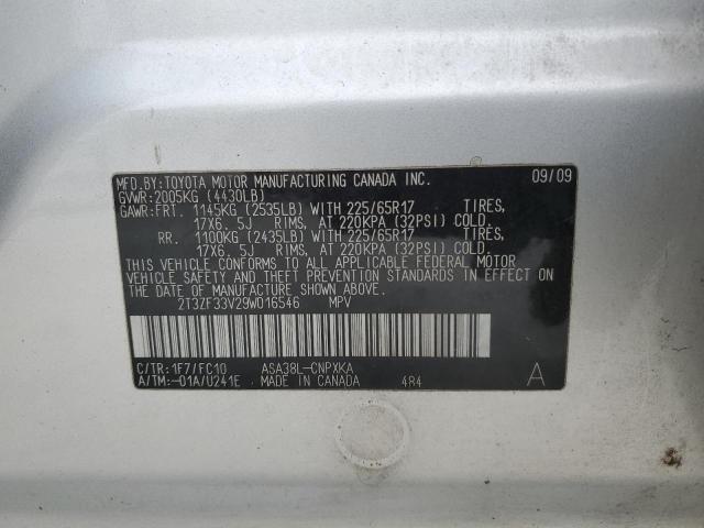 2T3ZF33V29W016546 - 2009 TOYOTA RAV4 SILVER photo 13