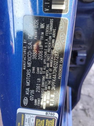 3KPFK4A70HE027287 - 2017 KIA FORTE LX BLUE photo 13