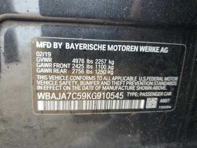 WBAJA7C59KG910545 - 2019 BMW 530 XI CHARCOAL photo 12