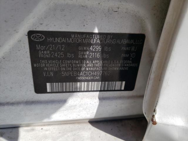 5NPEB4AC1CH497762 - 2012 HYUNDAI SONATA GLS WHITE photo 12