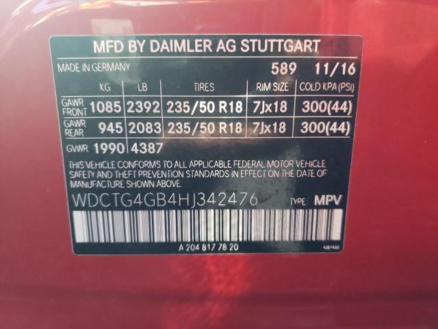 WDCTG4GB4HJ342476 - 2017 MERCEDES-BENZ GLA 250 4MATIC RED photo 12