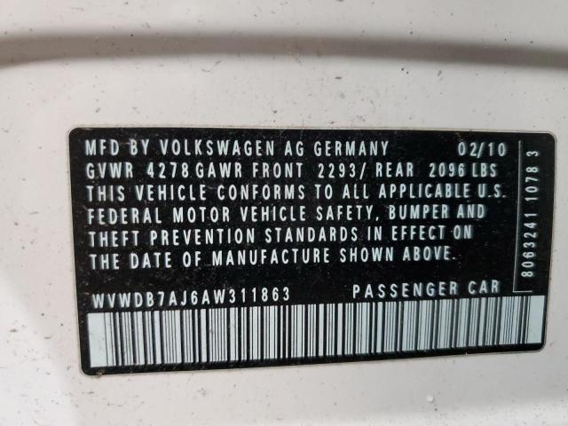 WVWDB7AJ6AW311863 - 2010 VOLKSWAGEN GOLF WHITE photo 12