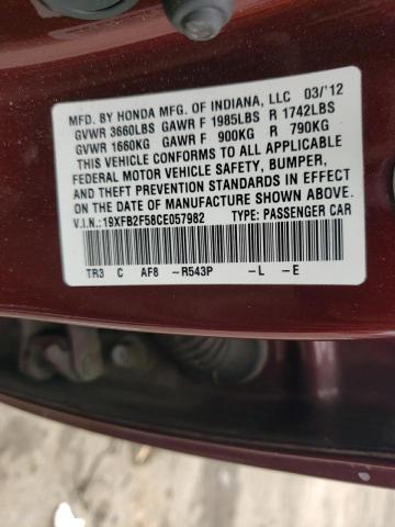 19XFB2F58CE057982 - 2012 HONDA CIVIC LX BURGUNDY photo 12
